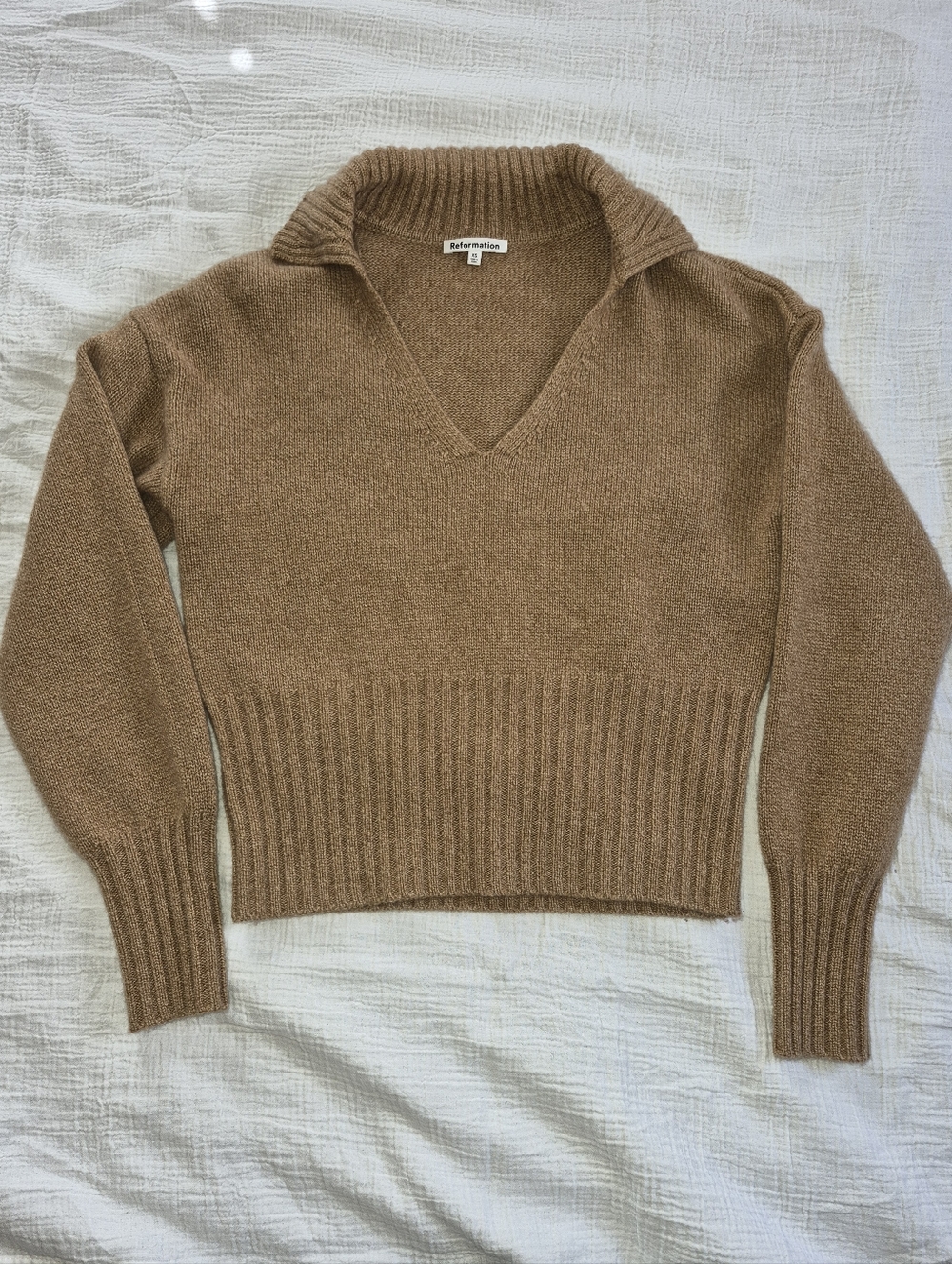 Reformation Beckie Cashmere Collared Sweater,  XS, EUC, Tan *Sold Out On Website